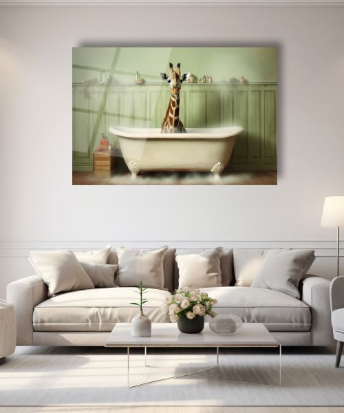 Banyo Yapan Zürafa Cam Tablo
