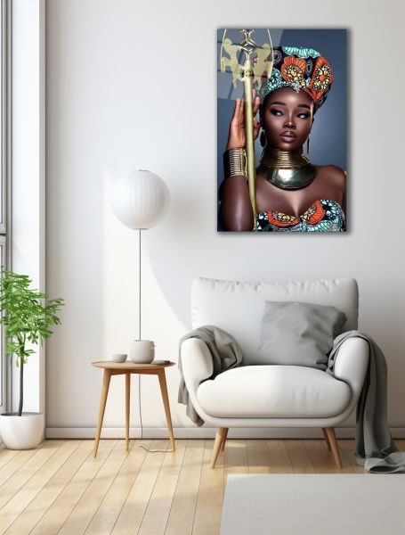 Afrikalı Kabile Kadını Cam Tablo