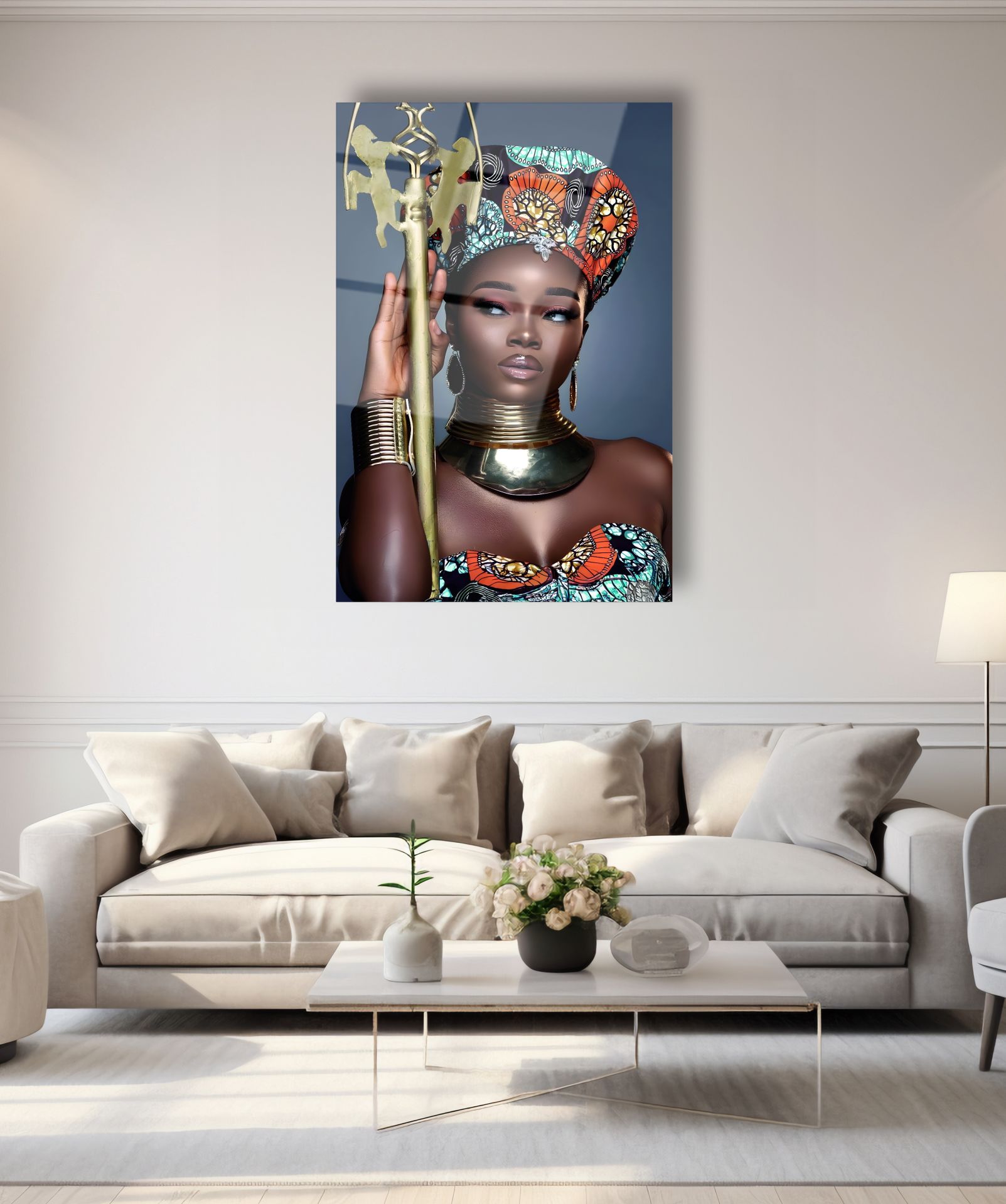 Afrikalı Kabile Kadını Cam Tablo