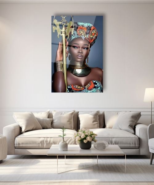Afrikalı Kabile Kadını Cam Tablo