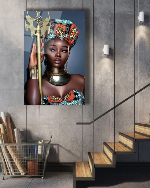 Afrikalı Kabile Kadını Cam Tablo
