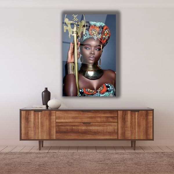 Afrikalı Kabile Kadını Cam Tablo