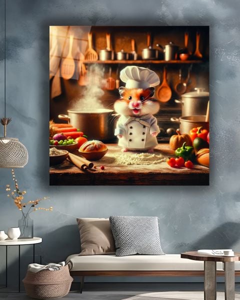 Aşçı Hamster Kare Cam Tablo