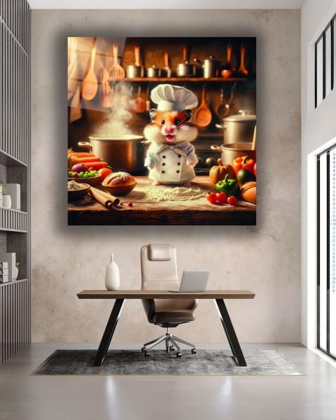 Aşçı Hamster Kare Cam Tablo