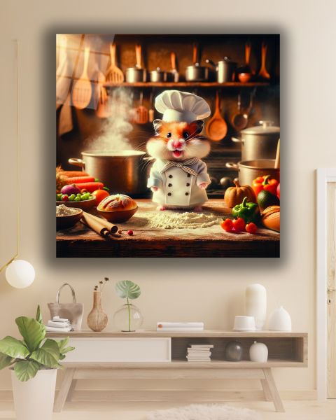 Aşçı Hamster Kare Cam Tablo
