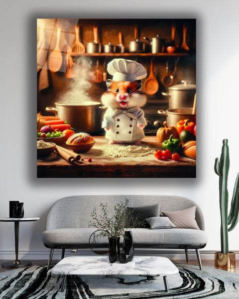 Aşçı Hamster Kare Cam Tablo