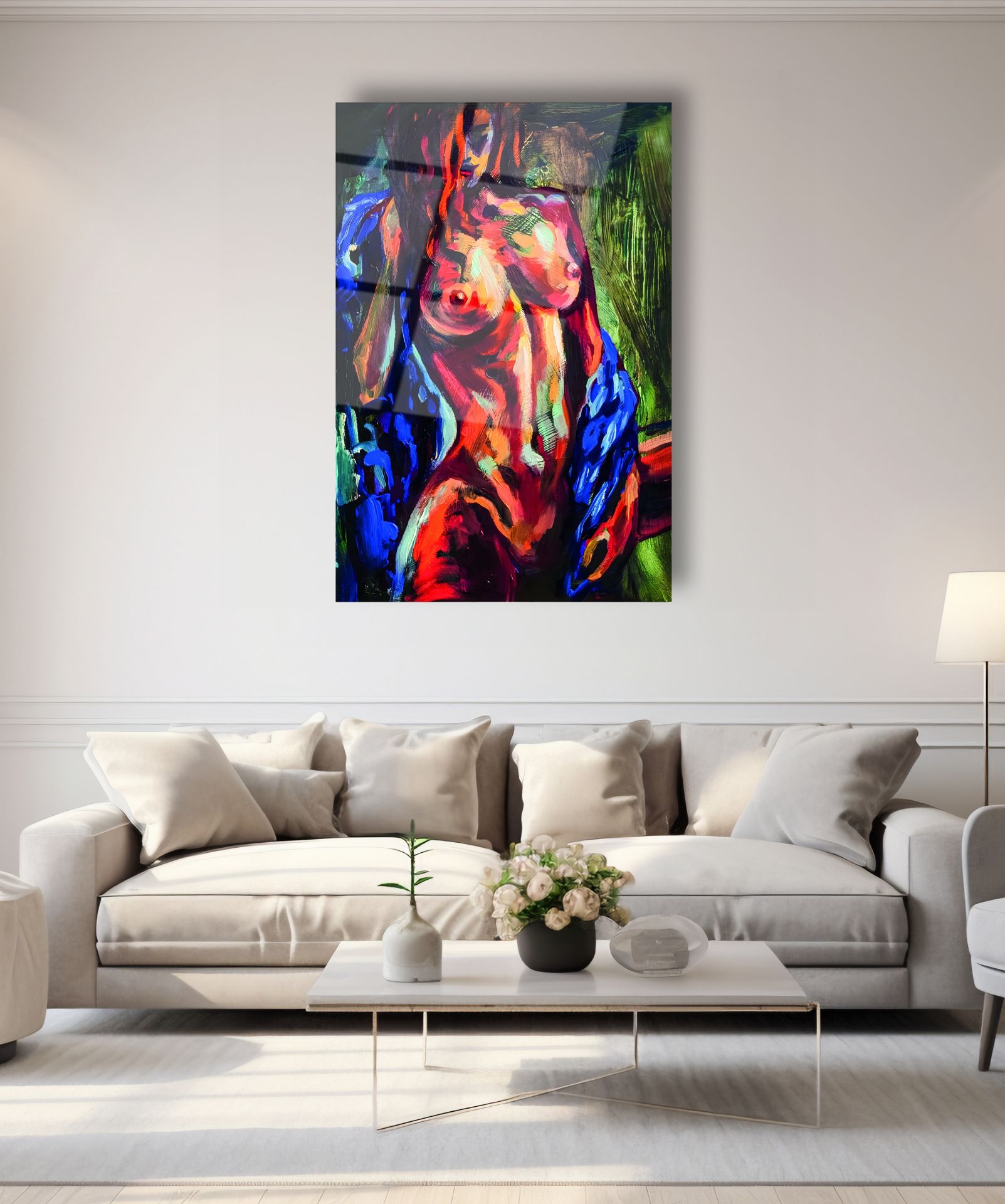 Yağlı Boya Görünümünde Nü Sanatı Cam Tablo