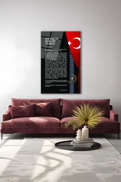 Atatürk Gençliğe Hitabe Cam Tablo