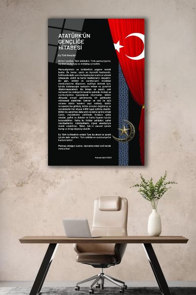 Atatürk Gençliğe Hitabe Cam Tablo