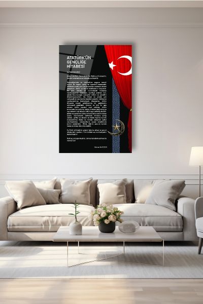 Atatürk Gençliğe Hitabe Cam Tablo