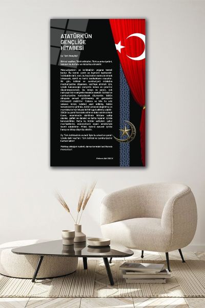 Atatürk Gençliğe Hitabe Cam Tablo