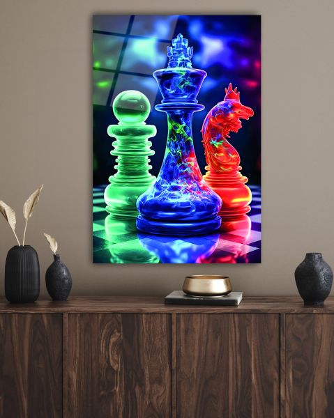 Satranç Taşları Cam Tablo