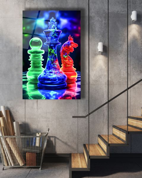 Satranç Taşları Cam Tablo