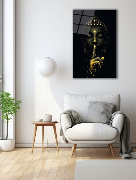 Altın Renk Detaylı Siyahi Kadın Cam Tablo