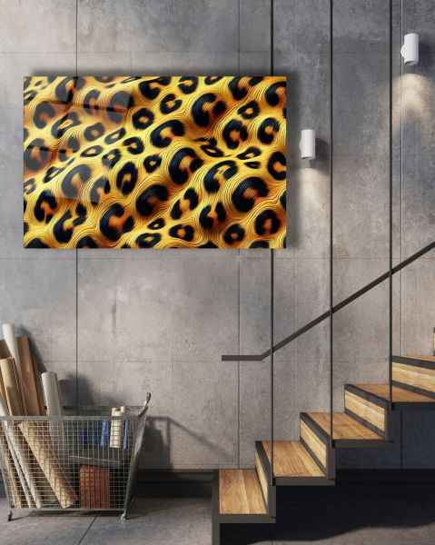 Leopar Desenli Yatay Cam Tablo