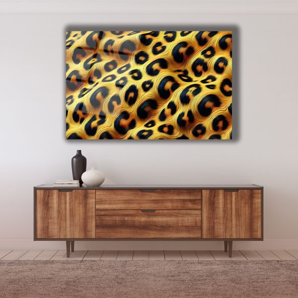 Leopar Desenli Yatay Cam Tablo