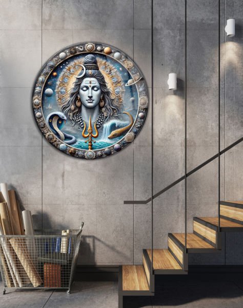 Lord Shiva Yuvarlak Cam Tablo