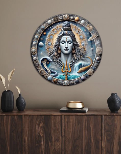 Lord Shiva Yuvarlak Cam Tablo