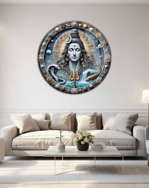 Lord Shiva Yuvarlak Cam Tablo