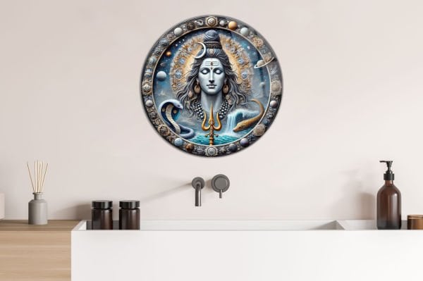 Lord Shiva Yuvarlak Cam Tablo