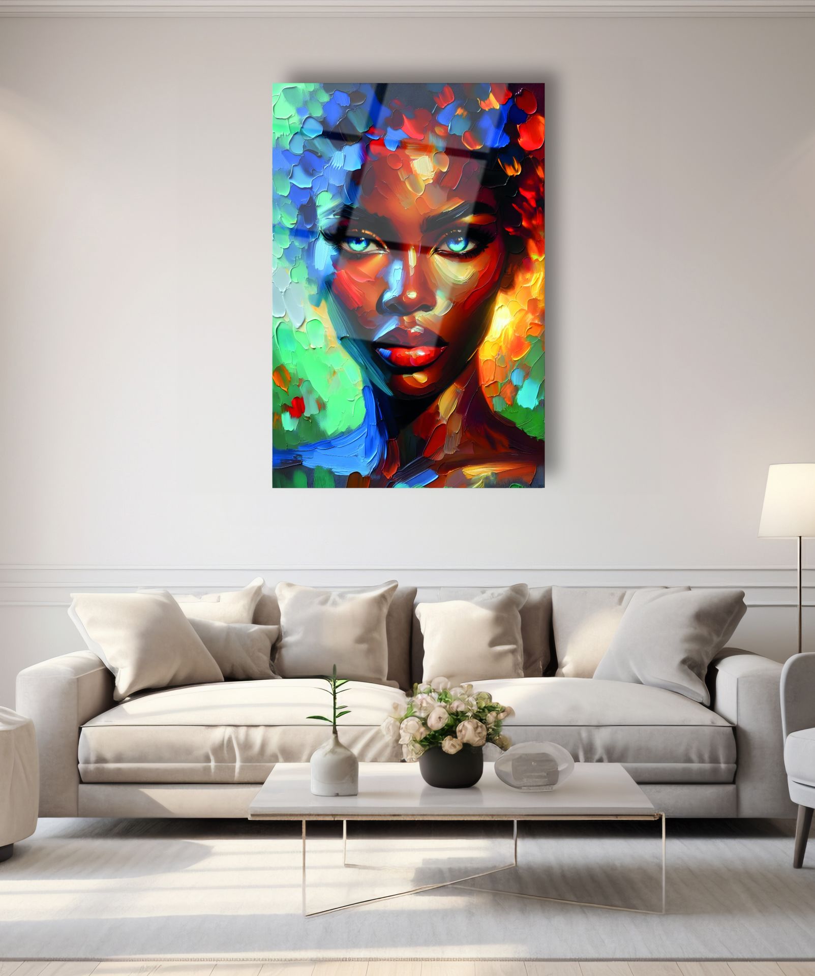 Renkli Afrikalı Kadın Cam Tablo