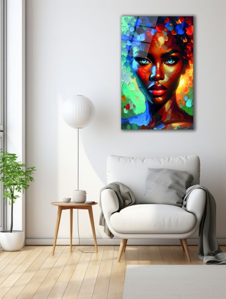 Renkli Afrikalı Kadın Cam Tablo