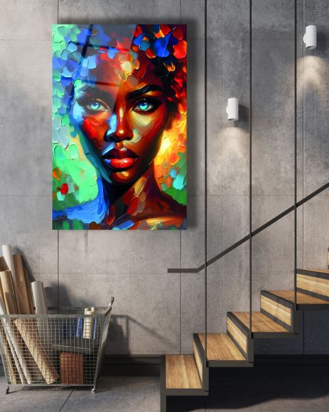 Renkli Afrikalı Kadın Cam Tablo