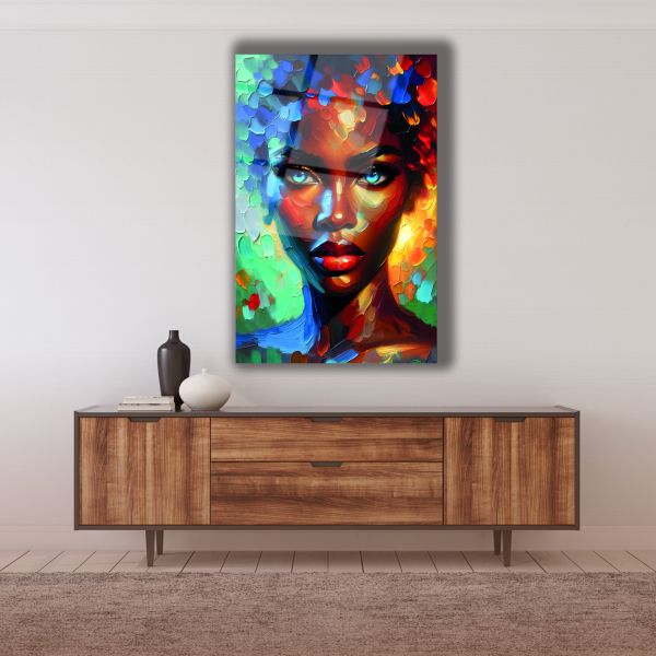 Renkli Afrikalı Kadın Cam Tablo