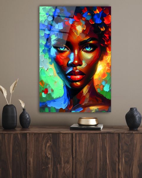 Renkli Afrikalı Kadın Cam Tablo