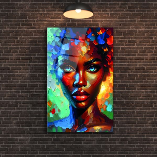 Renkli Afrikalı Kadın Cam Tablo