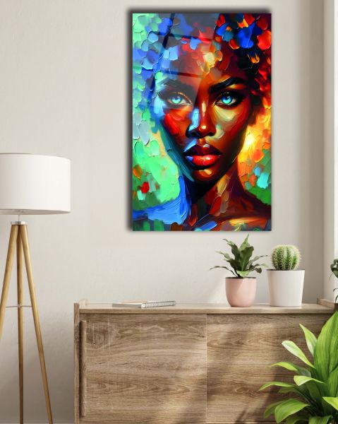 Renkli Afrikalı Kadın Cam Tablo