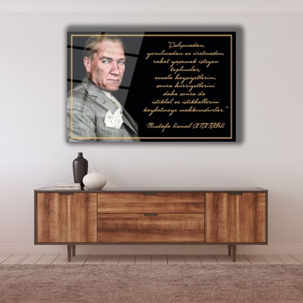 Gazi Mustafa Kemal Portresi ve Sözleri Cam Tablo 150x95 