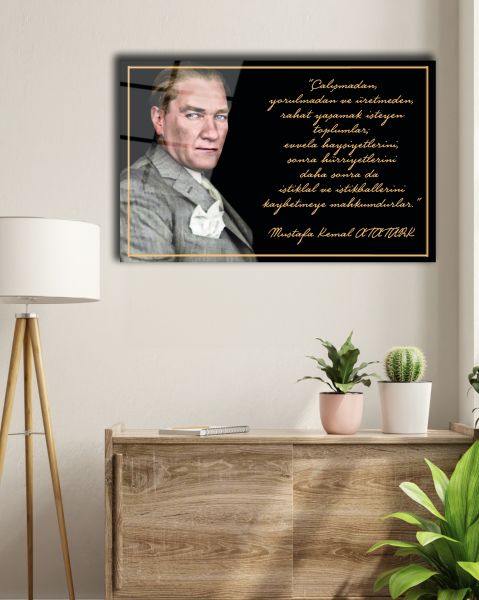 Gazi Mustafa Kemal Portresi ve Sözleri Cam Tablo 150x95 