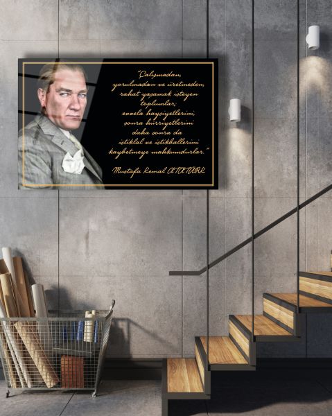 Gazi Mustafa Kemal Portresi ve Sözleri Cam Tablo 150x95 
