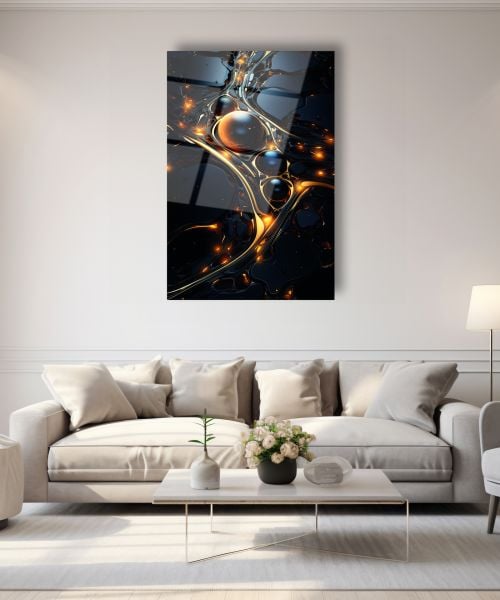 Modern Siyah Desenler Cam Tablo