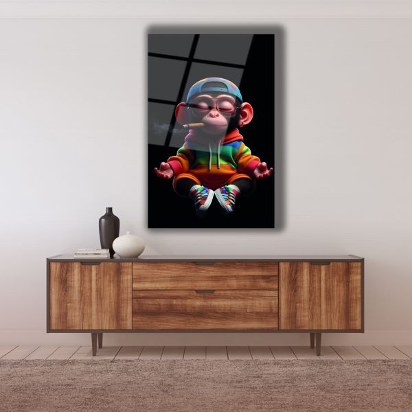Meditasyon Yapan Maymun Modern Cam Tablo