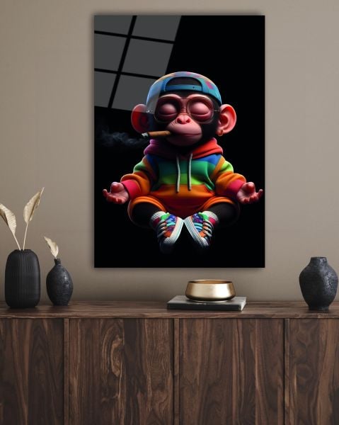 Meditasyon Yapan Maymun Modern Cam Tablo
