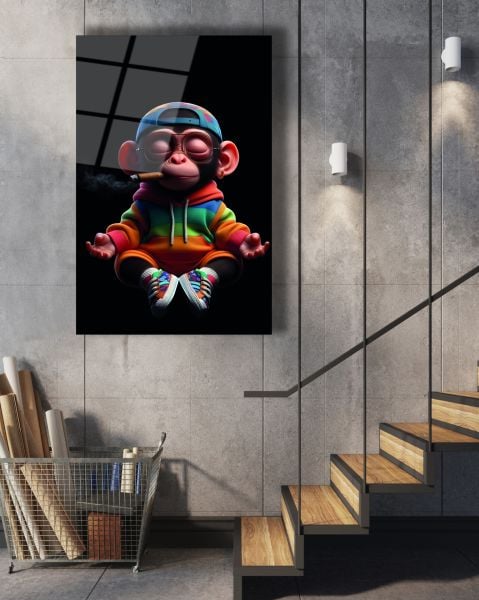 Meditasyon Yapan Maymun Modern Cam Tablo