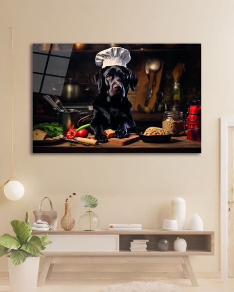 Aşçı Köpek Cam Tablo