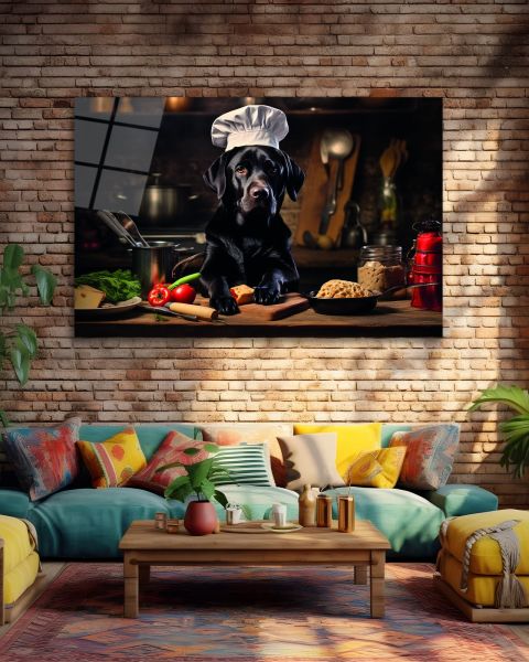 Aşçı Köpek Cam Tablo