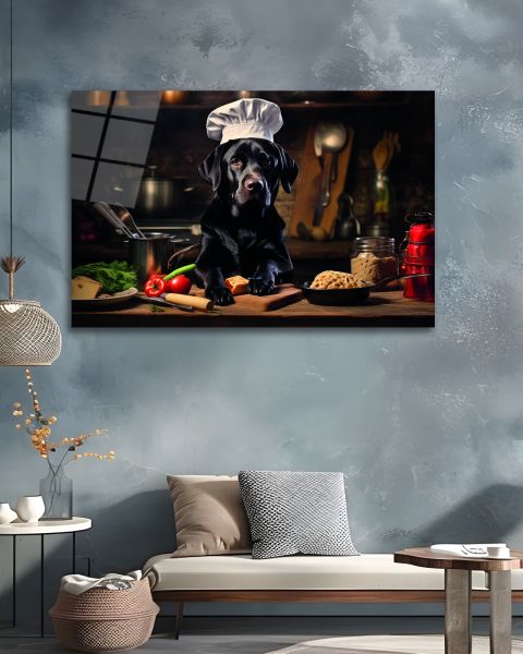 Aşçı Köpek Cam Tablo