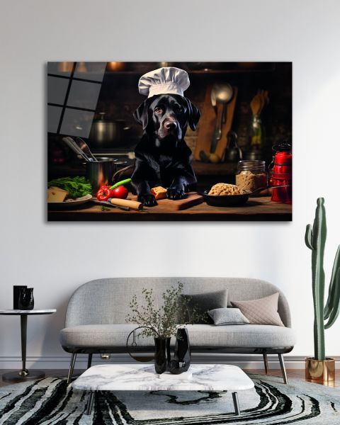 Aşçı Köpek Cam Tablo