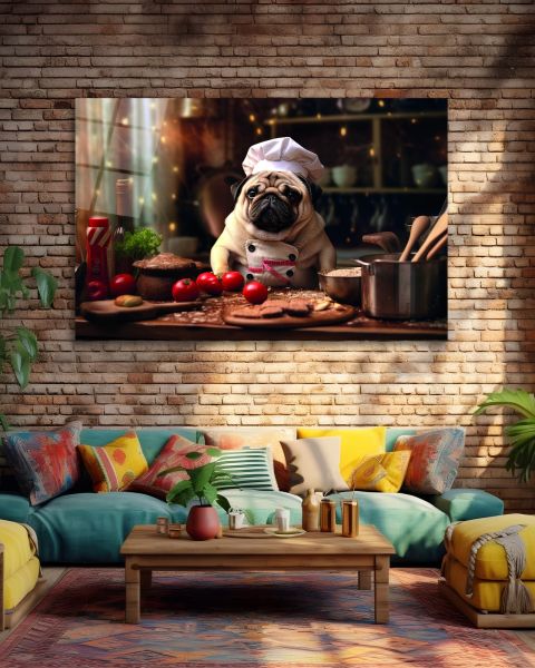 Aşçı Köpek Cam Tablo
