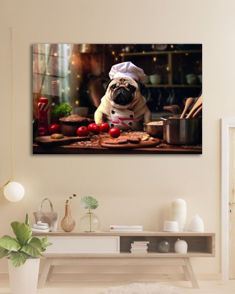 Aşçı Köpek Cam Tablo