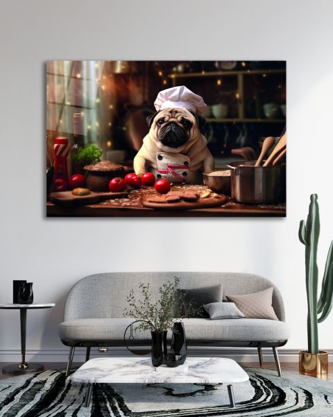 Aşçı Köpek Cam Tablo