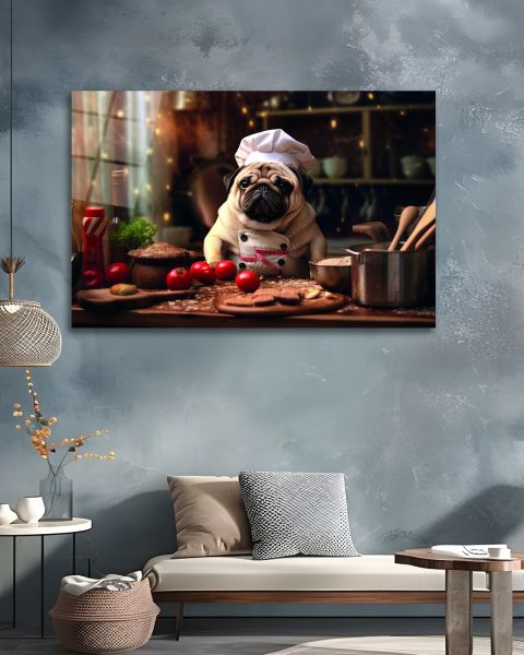 Aşçı Köpek Cam Tablo