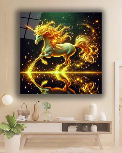 Unicorn Atı Kare Cam Tablo