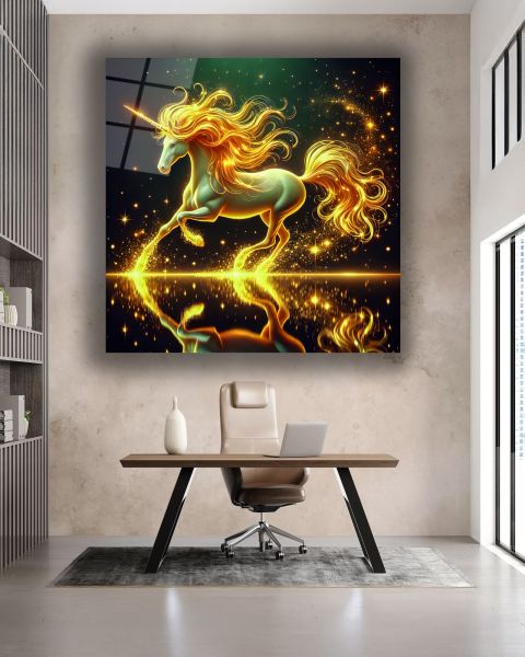 Unicorn Atı Kare Cam Tablo