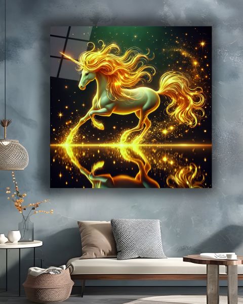 Unicorn Atı Kare Cam Tablo