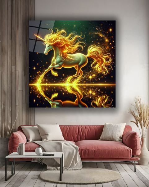 Unicorn Atı Kare Cam Tablo